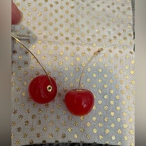 Anthropologie Cherry Red Drop Earrings gold